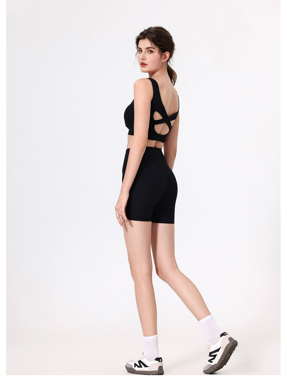 12/2025 fouregg Ribbed Yoga Shorts Peach Lift High-Waisted Gym Biker Shorts YDK5193