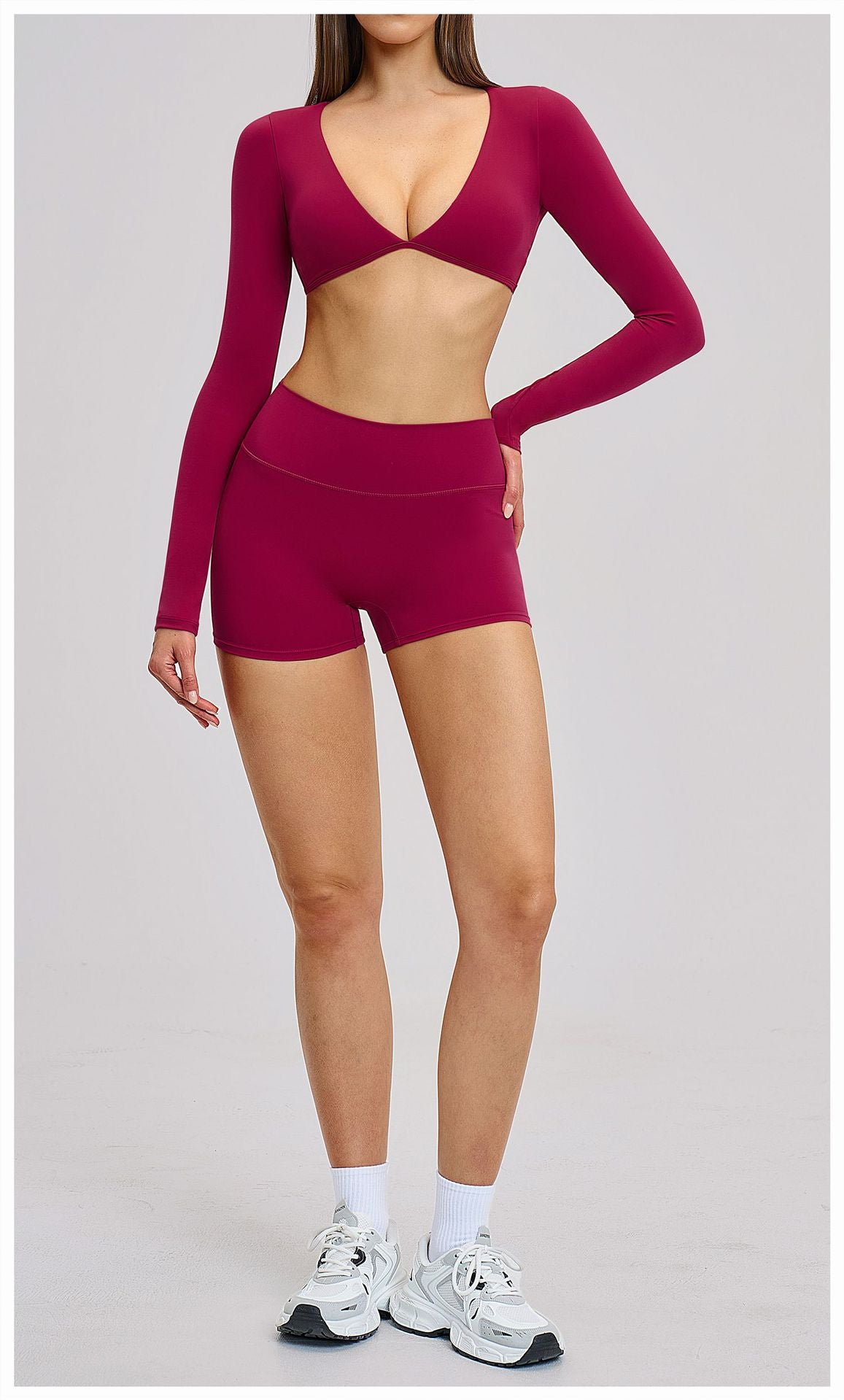 03/2026 Traje de yoga de manga larga estilo europeo y americano, traje deportivo de fitness con cuello halter para correr, ropa de yoga sin espalda cepillada 4201