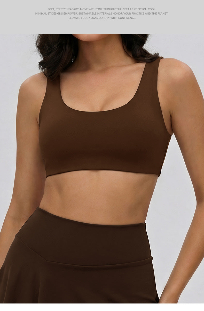 03/2026 European and American style sports bra for women with detachable breast pads, yoga bra, sexy U-neck, beautiful back, wearable as outerwear, fitness vest.