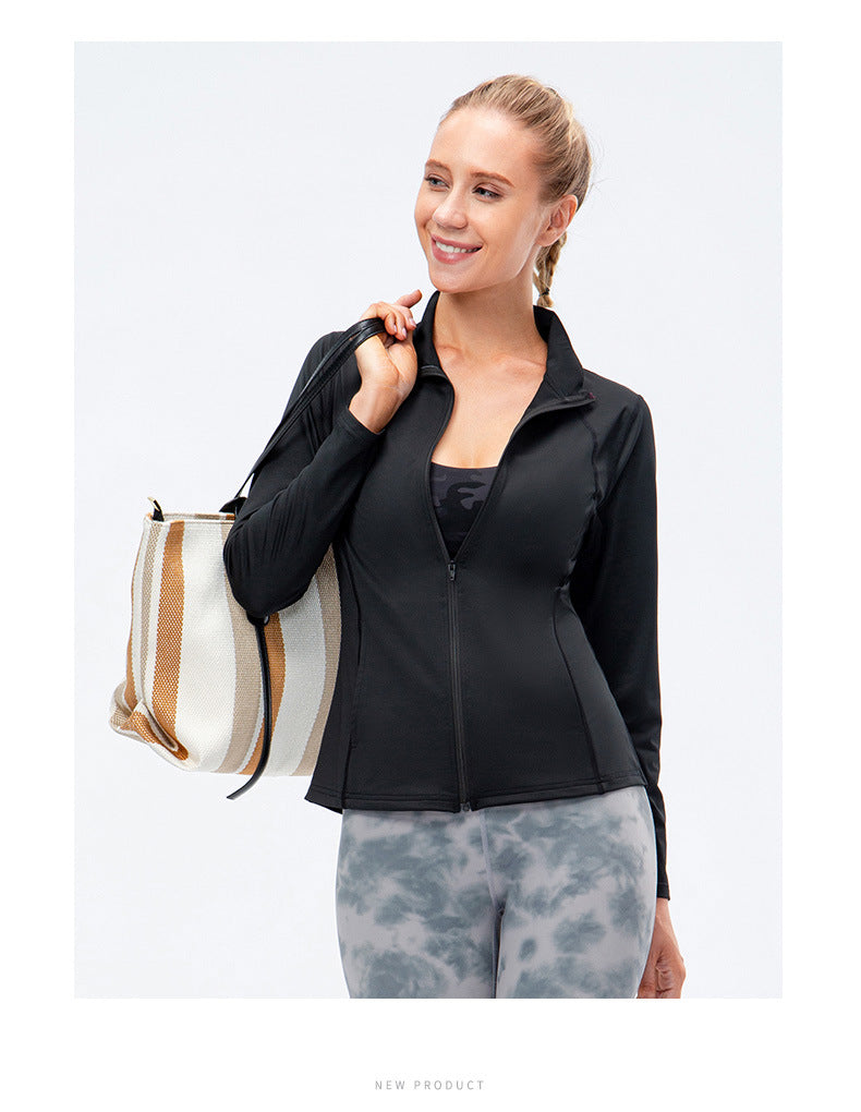 09/2025 Veste de sport à fermeture éclair et manches longues pour femme Automne/Hiver, Tenue de yoga de fitness ajustée, Haut de course élastique à séchage rapide 12613