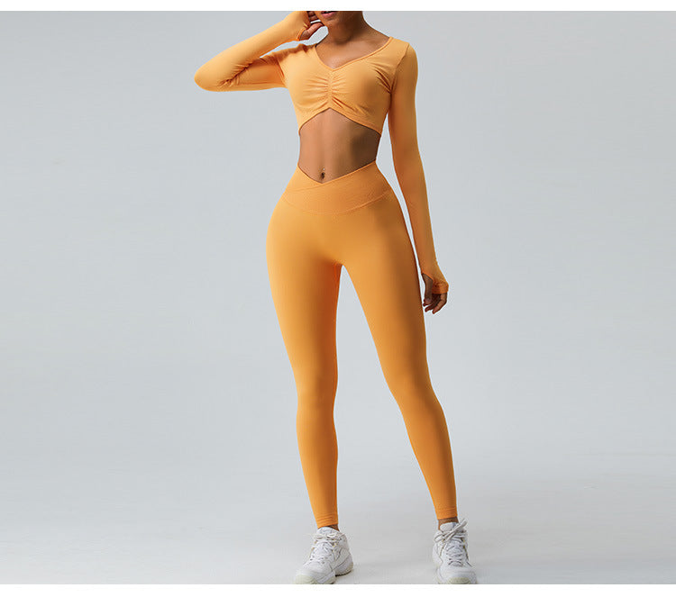 2023.09 Autumn and winter seamless yoga clothing top women slimming short long sleeve T-shirt quick drying sports fitness clothing