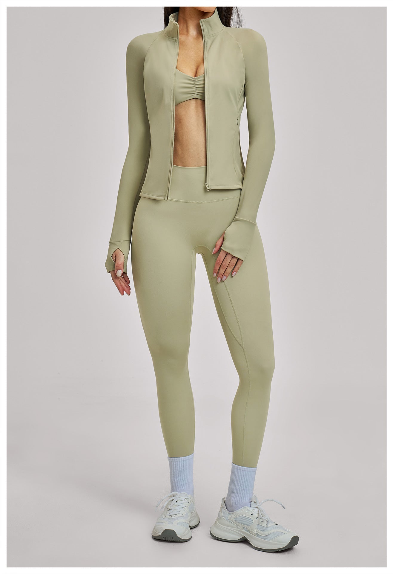 03/2026 Conjunto deportivo con cremallera acanalada - Conjunto casual para mujer - Ciclismo al aire libre, running y triatlón de fitness 4510