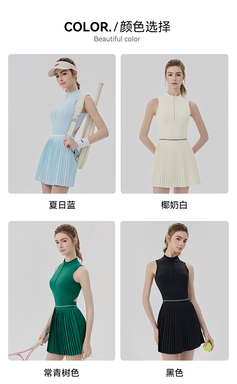 01/2026 Women's tennis dress with padded bra to prevent wardrobe malfunction, yoga bodysuit, badminton-inspired cool and breathable sports skirt/pants