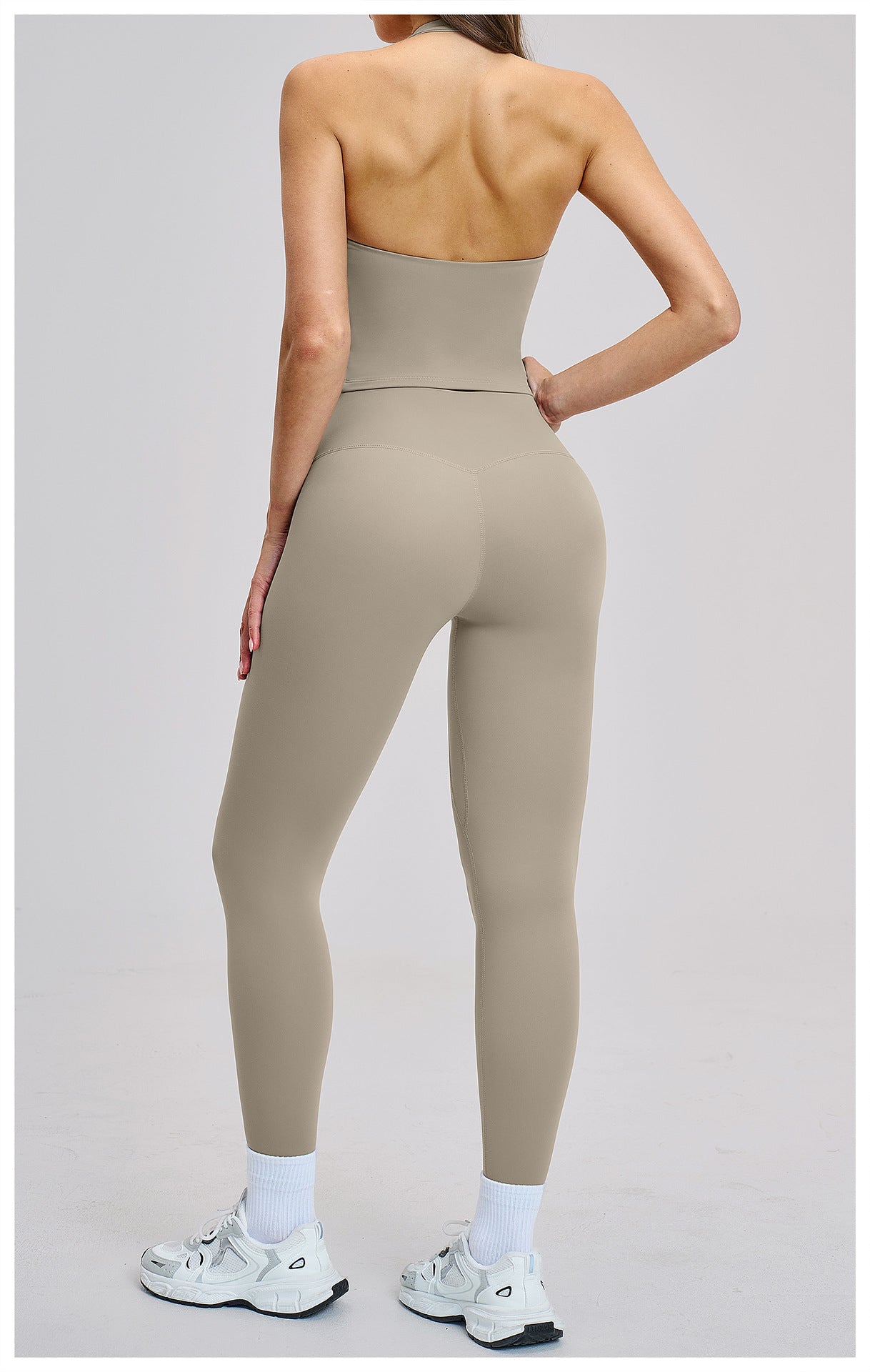 03/2026 Spring European and American style outdoor sports fitness set, brushed tight-fitting yoga wear, halter neck and beautiful back yoga set 4201