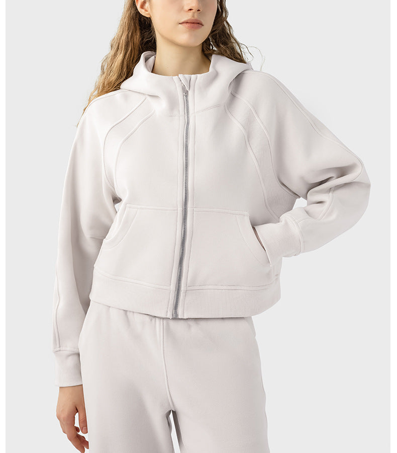 2023.09 SCA Autumn Winter warm with velvet zipper hooded sports coat loose yoga casual fashion all-in-one hoodie