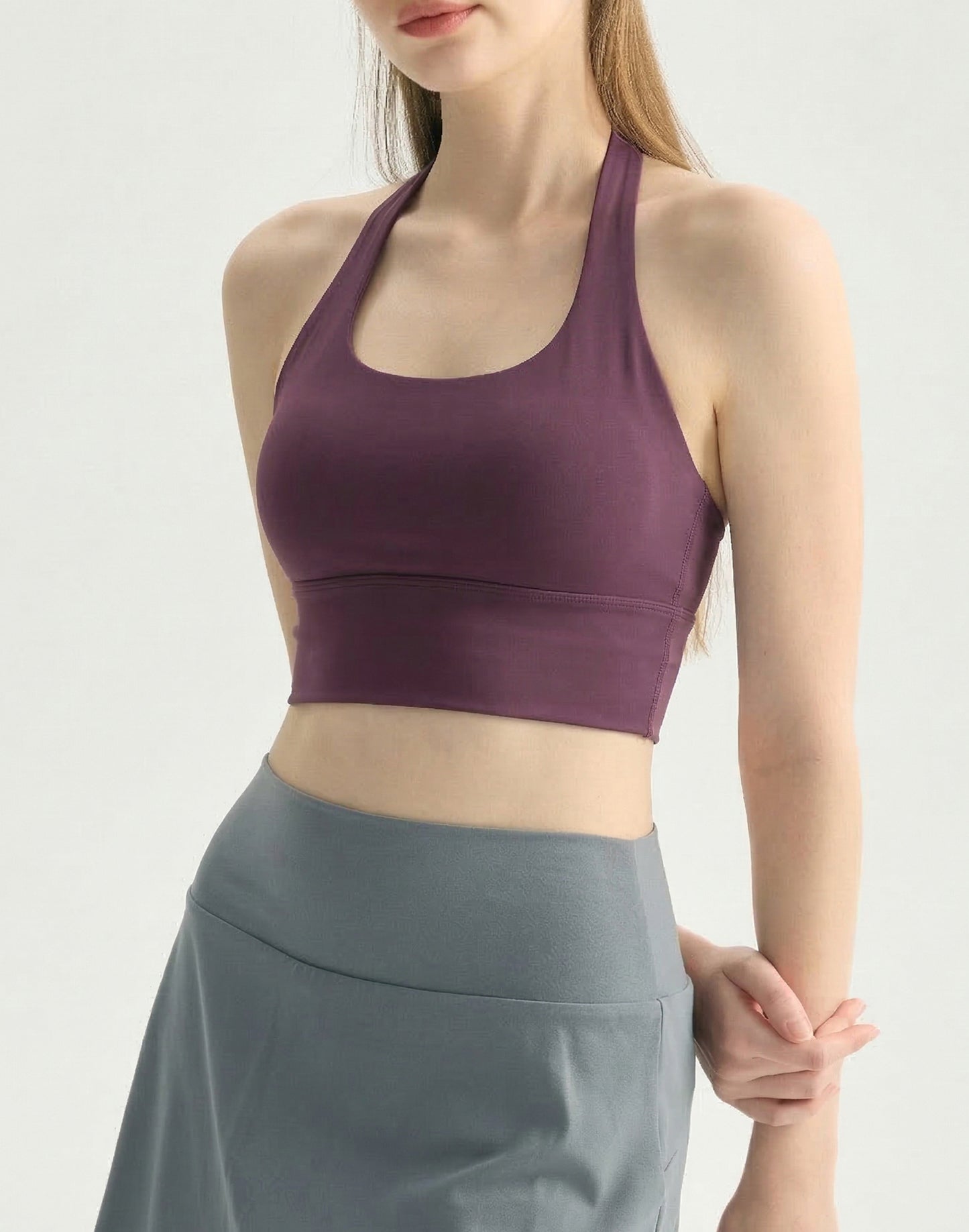 03/2026 Halter neck fitness vest yoga sports bra twisted backless fitness sports bra with fixed cups