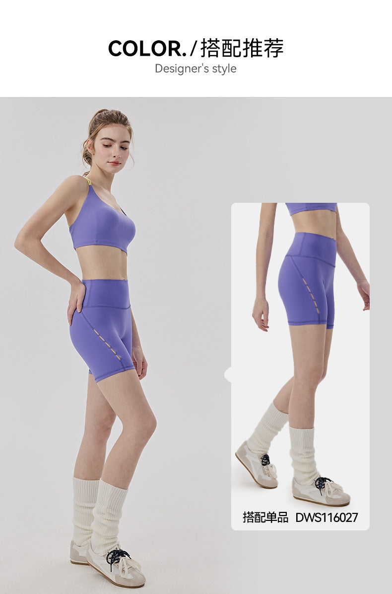 01/2026 Sujetador de yoga que absorbe el sudor y de secado rápido con copas fijas, diseño cruzado en la espalda con bloques de color, ajuste ligero y cómodo, chaleco deportivo para mujer.