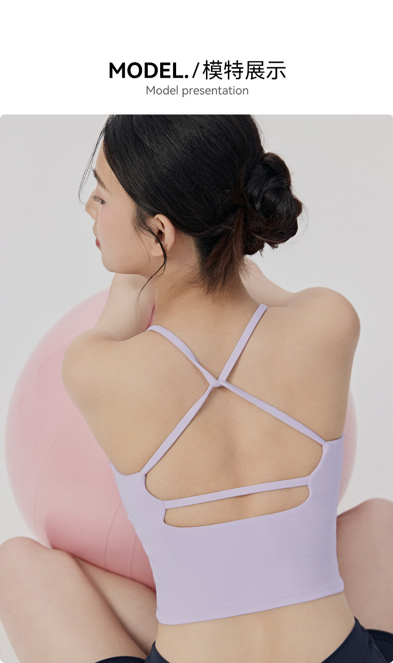 01/2026 Women's sweat-wicking, quick-drying yoga vest with bra pads to support underarm fat, fitness top with openwork design and beautiful back, Pilates sports vest.