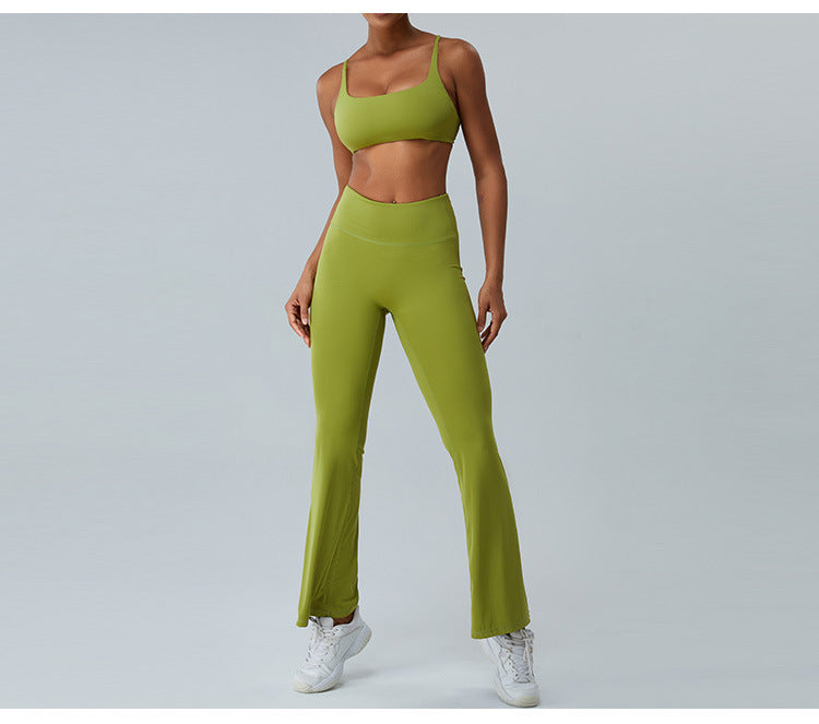 2023.08 Autumn new naked sense of lean speaker yoga pants women micro stretch wide leg pants high waist lift hip outdoor sports fitness pants