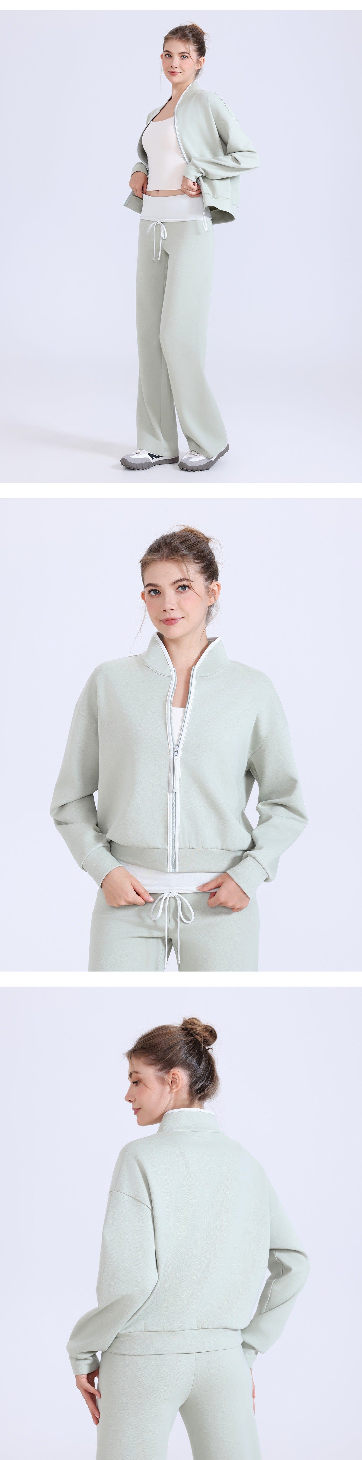 11/2025 Color-blocked stand-up collar zip-up sports jacket for women, loose fit, fitness wear, sweatshirt, running, casual yoga wear top