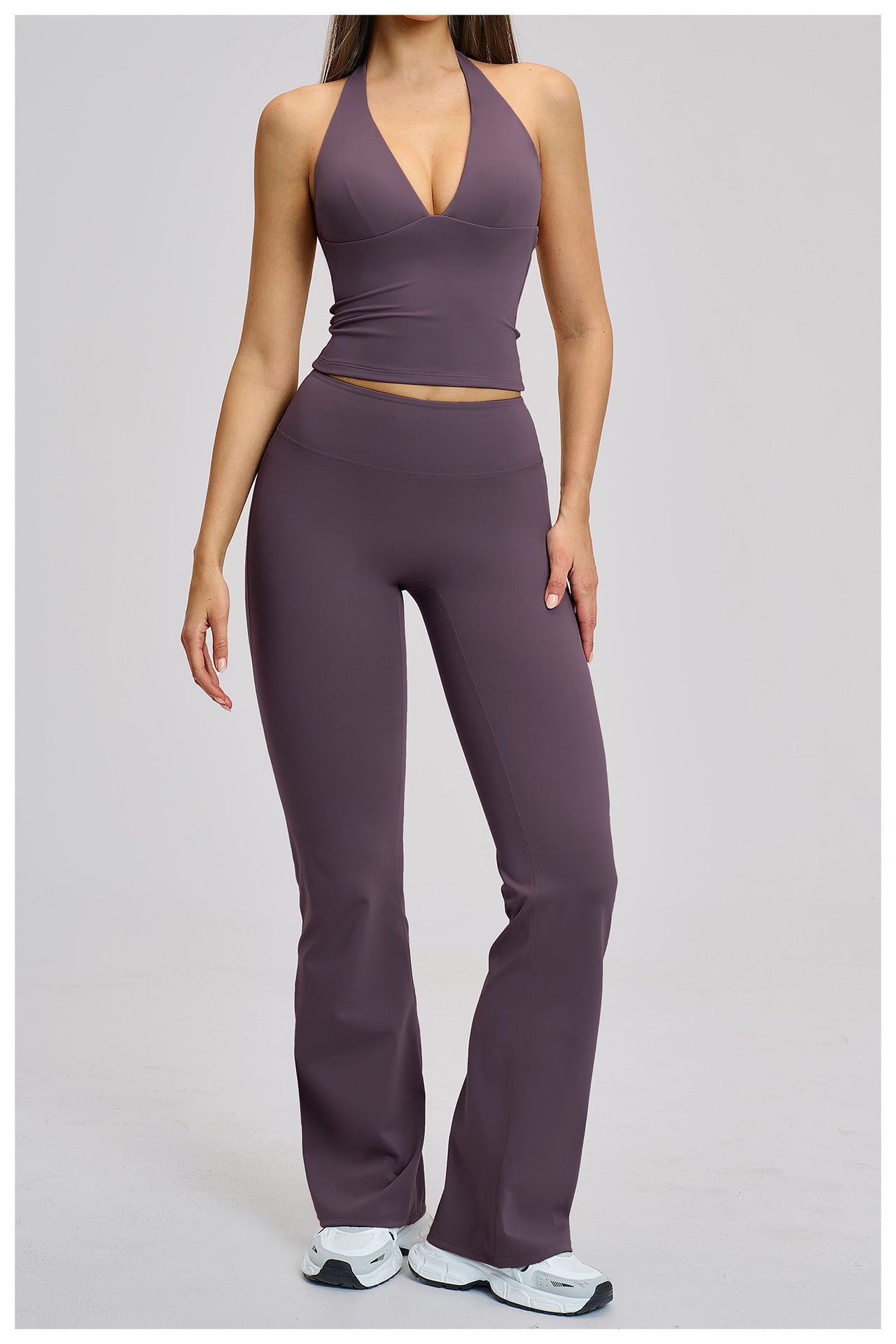 03/2026 Brushed Micro-flare Yoga Set, European and American Style Sports Running Fitness Set, Halter Neck Yoga Suit 4201