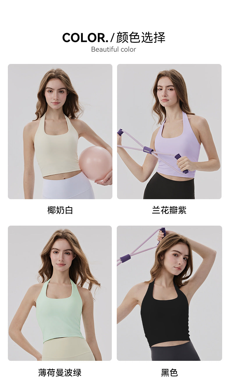 01/2026 Débardeur de sport dos nu pour femme avec coussinets de soutien-gorge intégrés pour couvrir la graisse des aisselles, haut de yoga, en Lycra doux pour la peau, débardeur de fitness seconde peau.