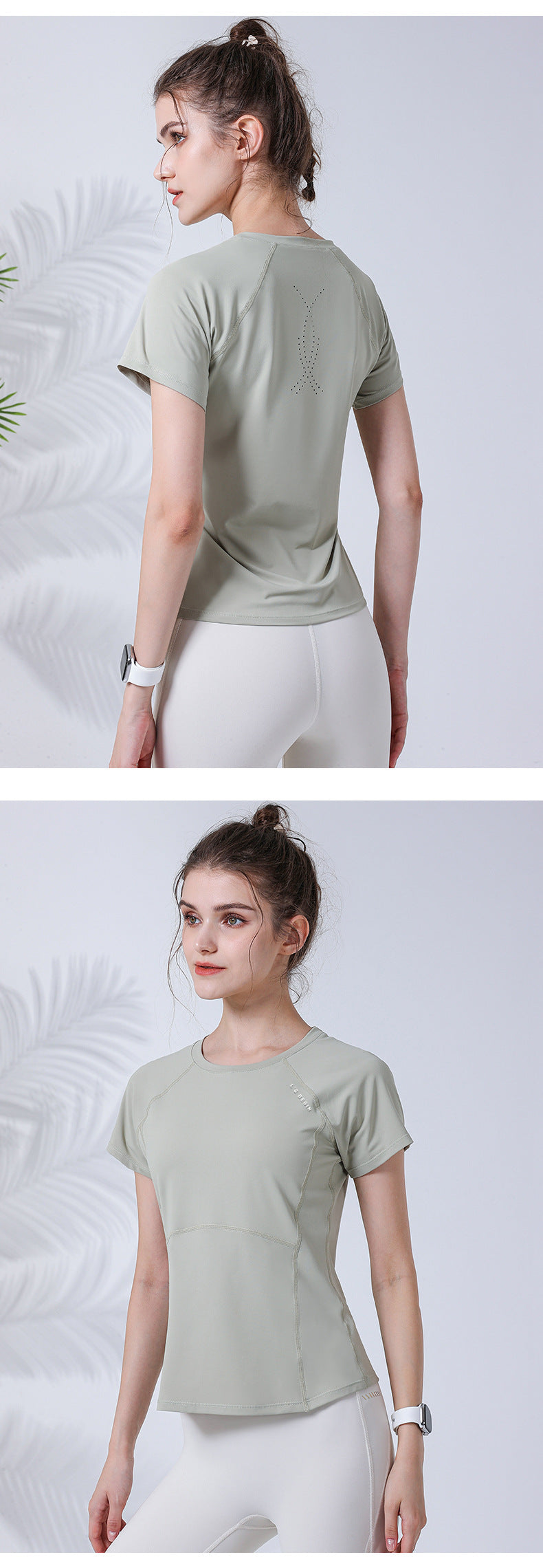 waist thin fitness clothes back laser punching heat dissipation running sports short-sleeved T-shirt women