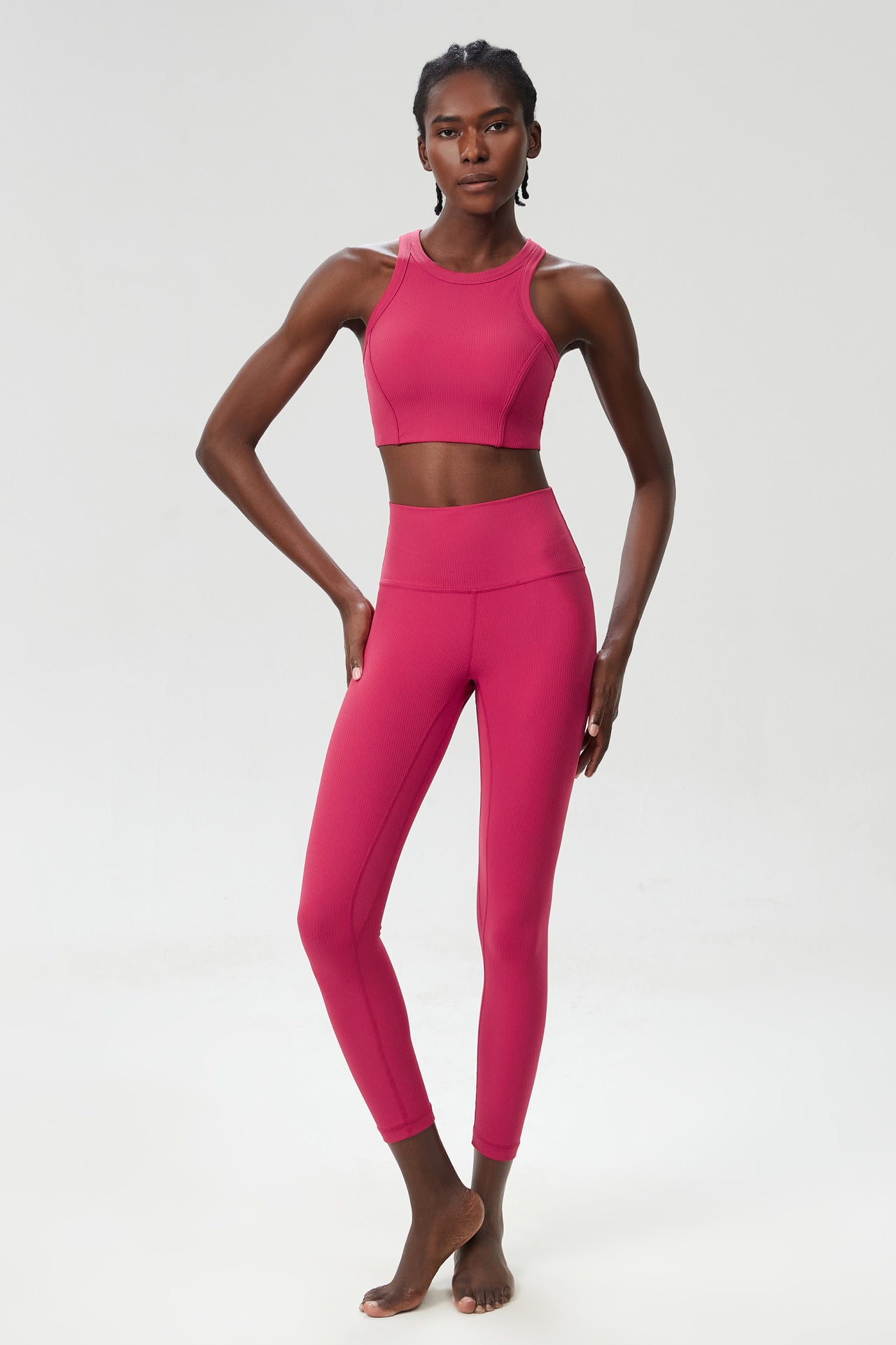 04/2024 ribbed High neck willow strip fan round oxygen cup sports bra women's long yoga fitness vest running bra