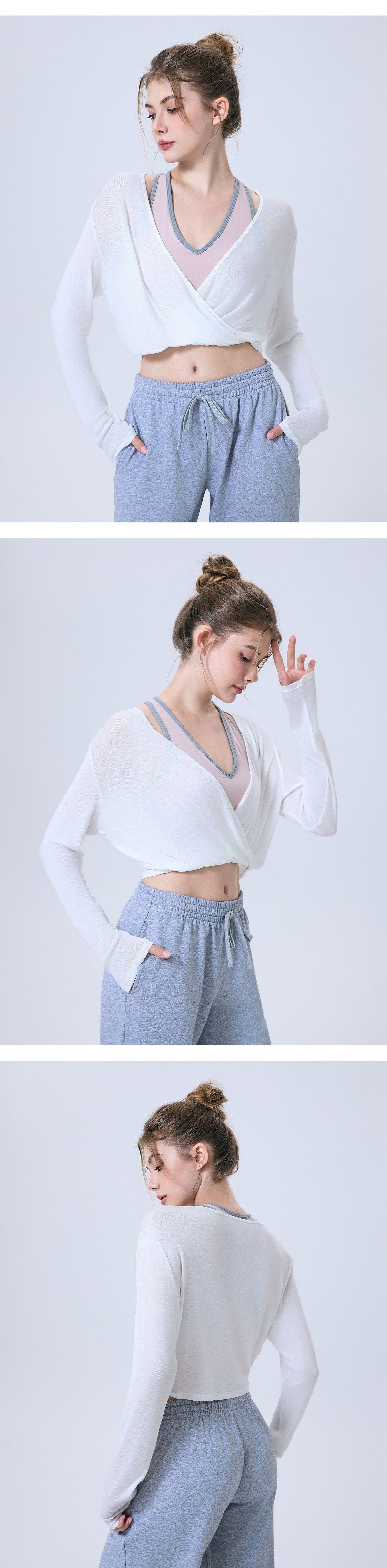 09/2025 Knotted cotton jersey slim-fit women's outerwear fitness clothing for running, yoga, long-sleeved training and sports T-shirt pullover