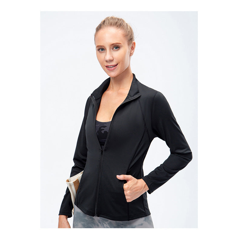09/2025 Veste de sport à fermeture éclair et manches longues pour femme Automne/Hiver, Tenue de yoga de fitness ajustée, Haut de course élastique à séchage rapide 12613