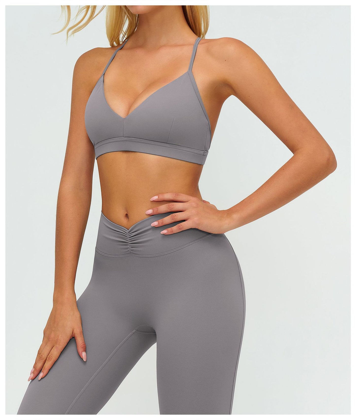 12/2025 Sujetador de yoga con cuello en V cepillado y espalda en forma de Y, sujetador deportivo ajustable, sujetador deportivo para fitness y correr 9313 -