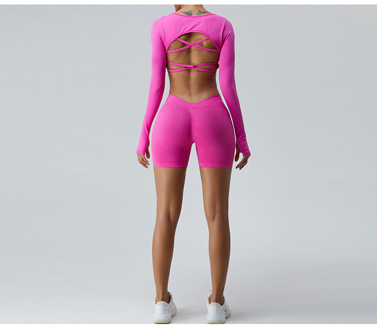 2023.09 Yoga shorts Women's V-waist peach butt lift seamless fitness pants wear tight abdominal compression sports shorts