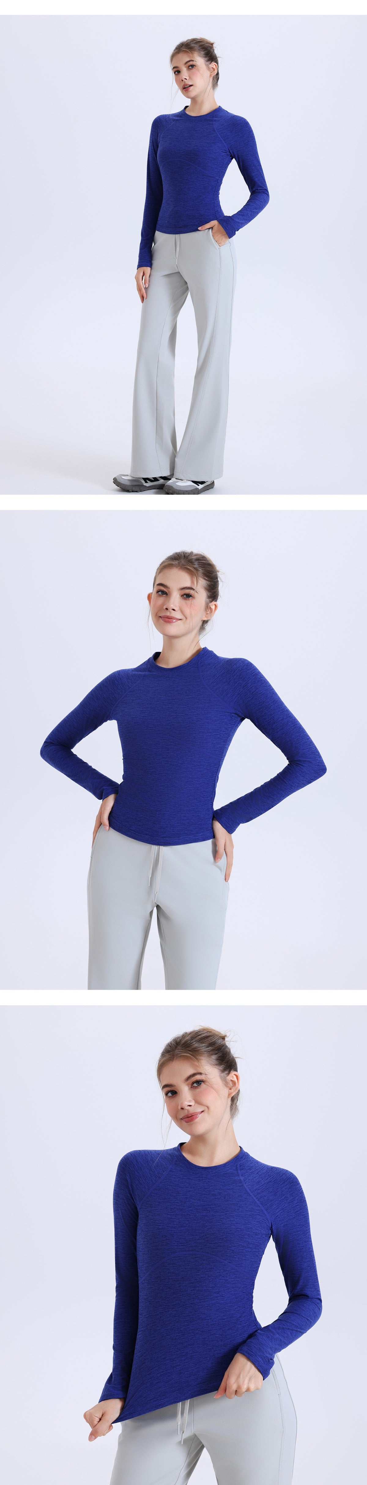 11/2025 Slim-fit, heat-retaining, brushed, flattering long-sleeved training T-shirt for women, suitable for outdoor use, fitness, running, yoga, and other sports.