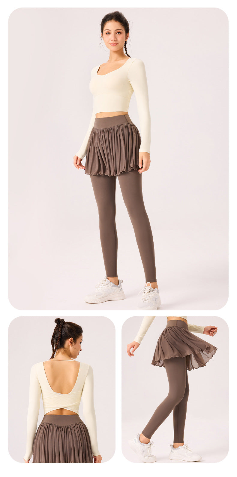 09/2025 Autumn and winter vacation two-piece sports trousers skirt can be worn outside the gym quick-drying running yoga T-shirt beautiful back breathable long sleeves