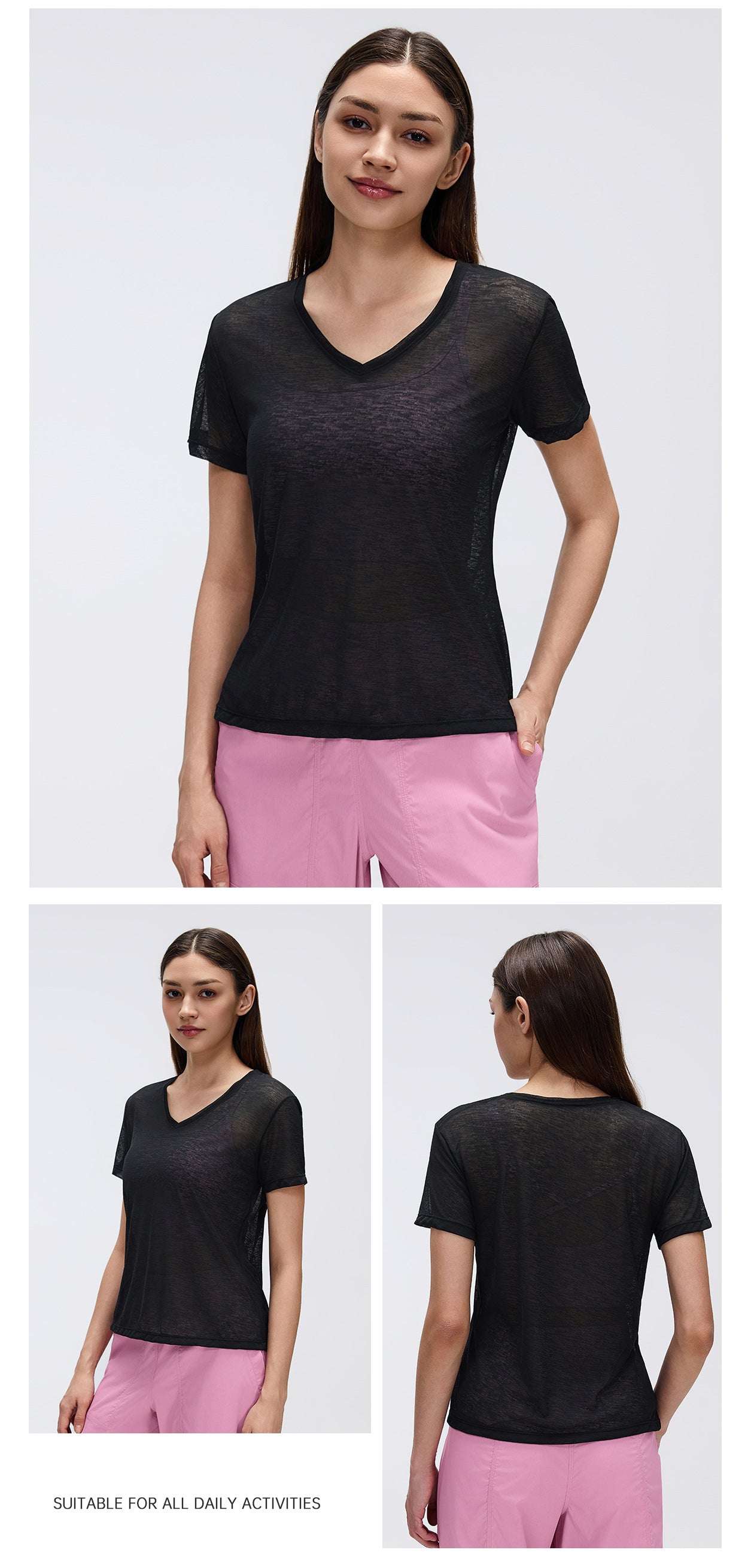 02/2026 Thin, quick-drying yoga cover-up, women's slub yarn loose-fitting breathable fitness sports short-sleeved T-shirt, summer style, D26098