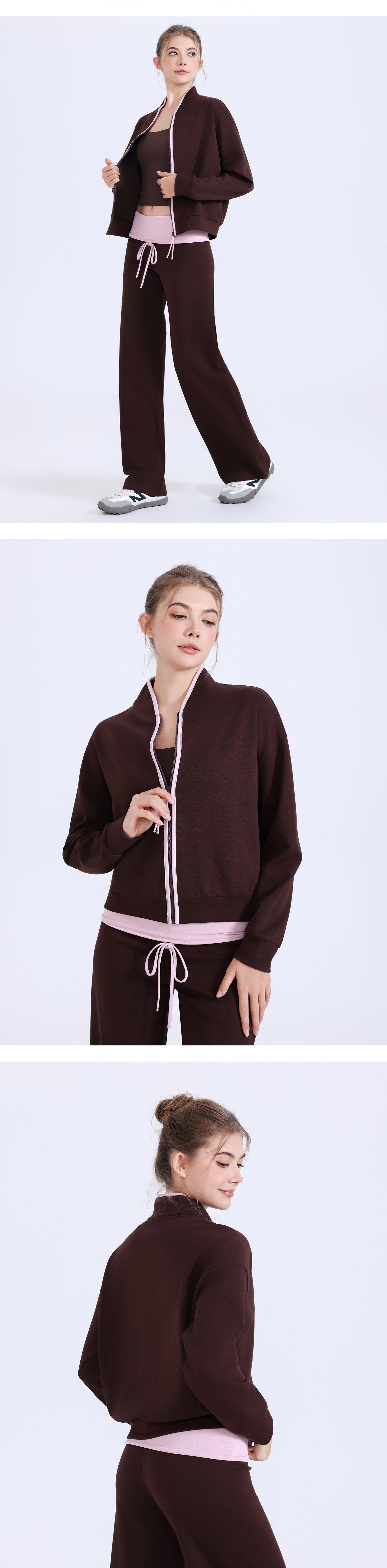 11/2025 Color-blocked stand-up collar zip-up sports jacket for women, loose fit, fitness wear, sweatshirt, running, casual yoga wear top
