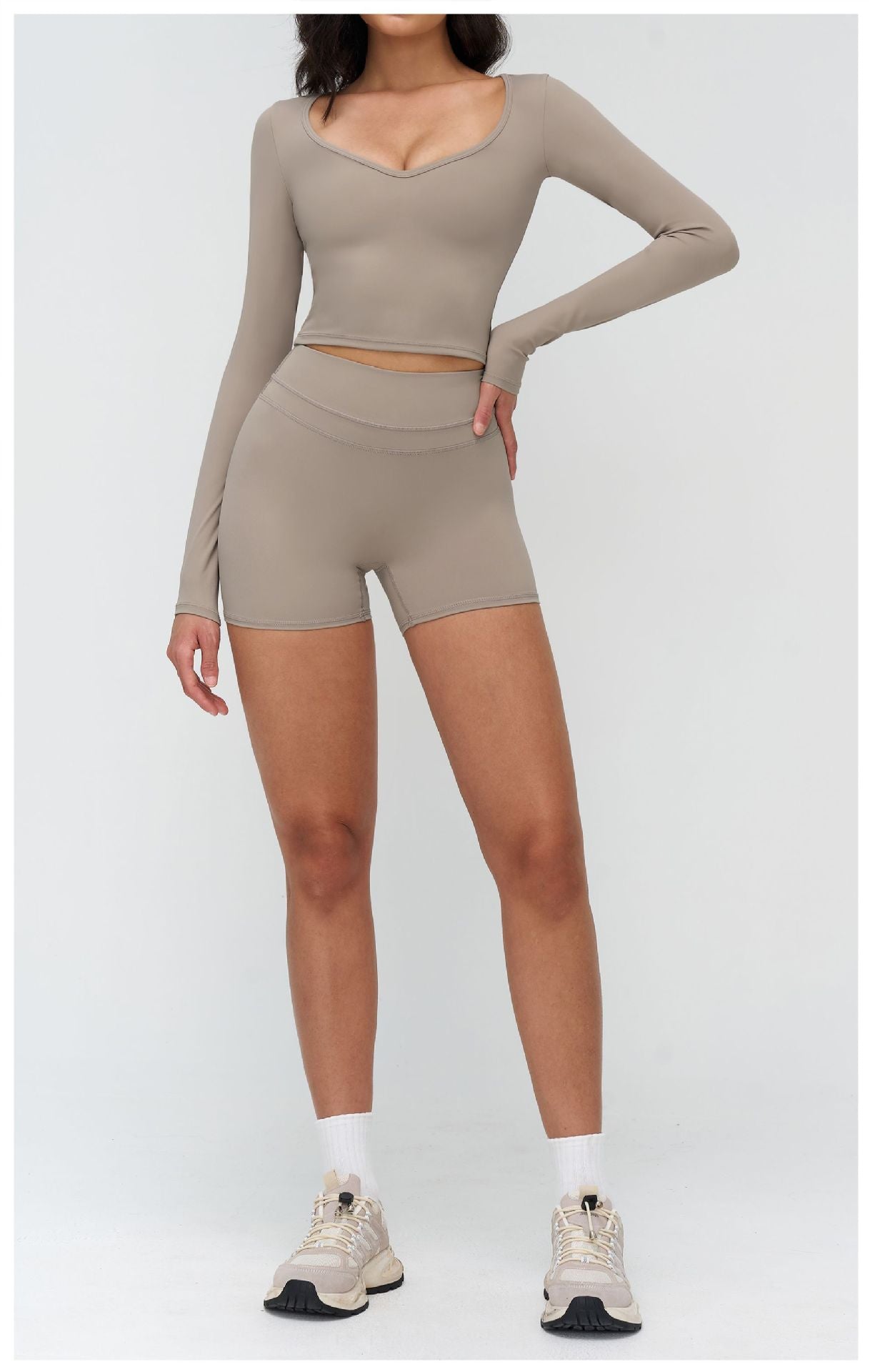 12/2025 Brushed yoga long-sleeved V-neck T-shirt, tight casual yoga wear, outdoor running and fitness sport top 3109 -