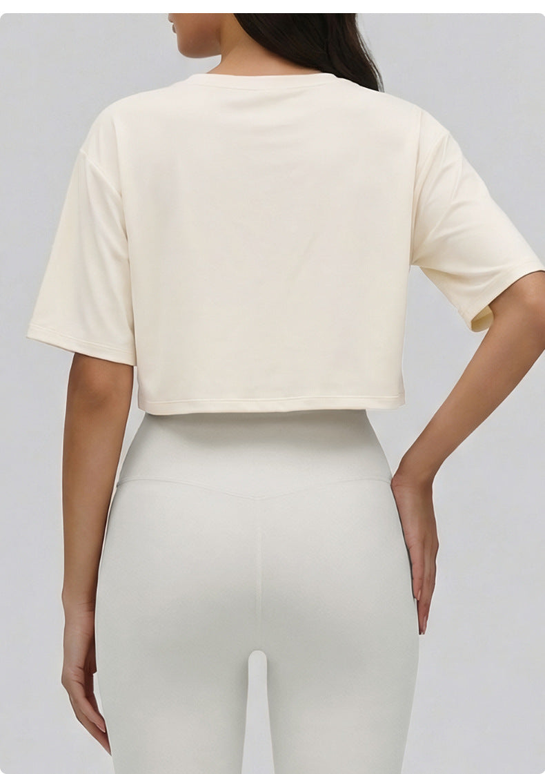 02/2026 Spring and Summer New Style Yoga Clothes - Short-Sleeved Women's Loose-Fitting Slimming and Concealing Muscle-Turning Sports T-shirts - Short Style Lightweight and Breathable Fitness Tops