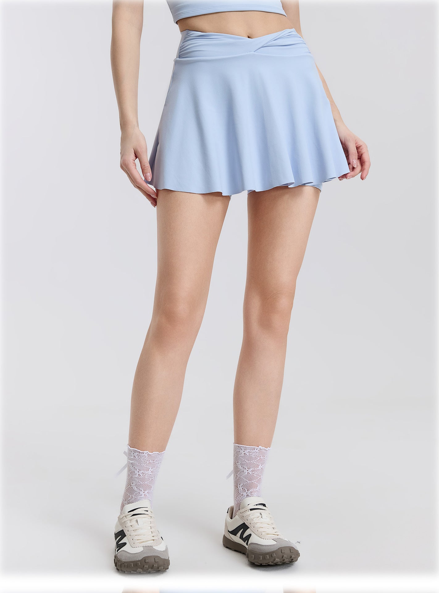 03/2026 High-waisted knotted running sports skirt, women's two-piece design, anti-exposure tennis skirt, fitness pants, yoga skirt