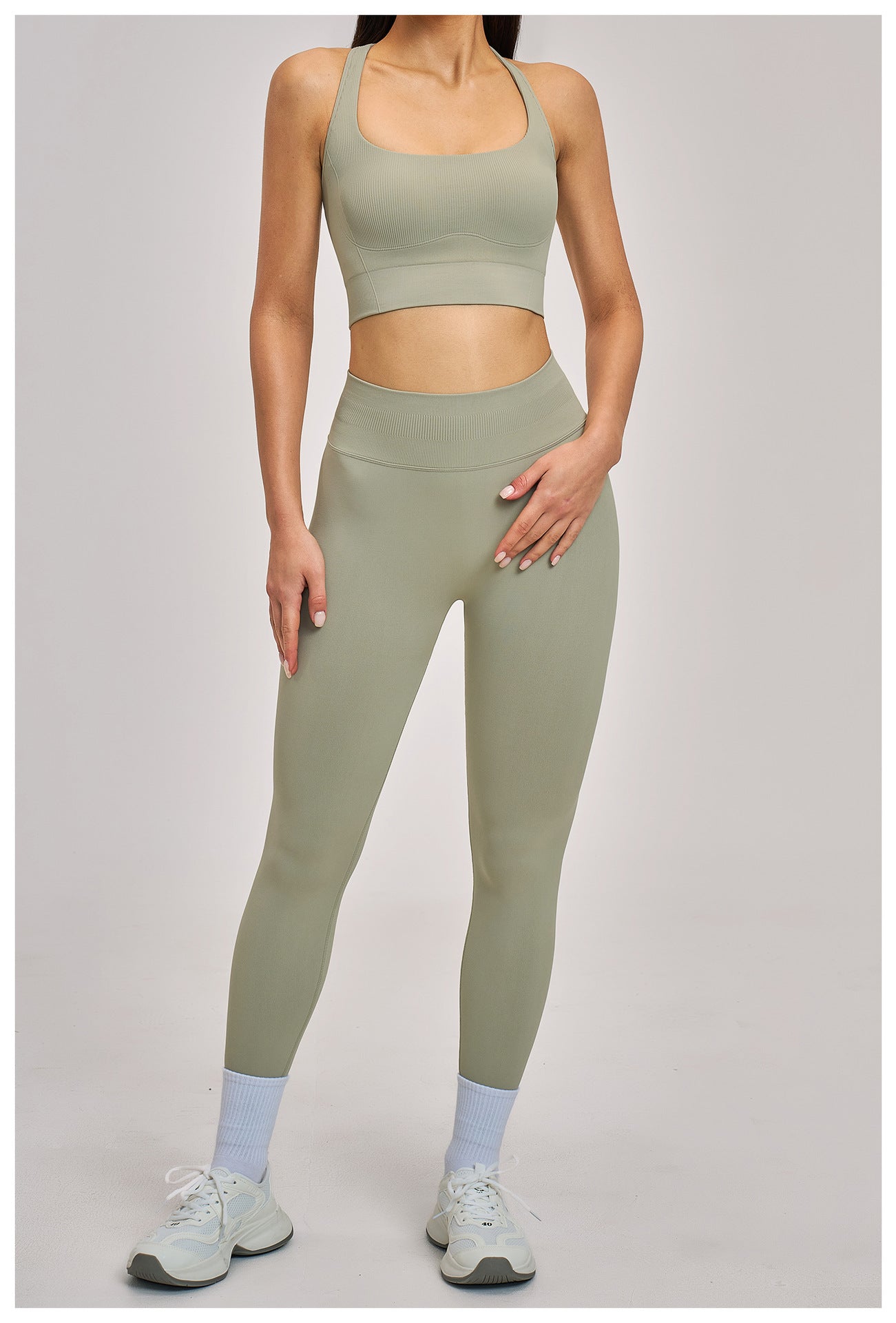 03/2026 Wholesale FOUREGG #5518 Seamless Yoga Set, Racerback Fitted Fitness Suit, High Elastic Running Sports Set for Women, 5518