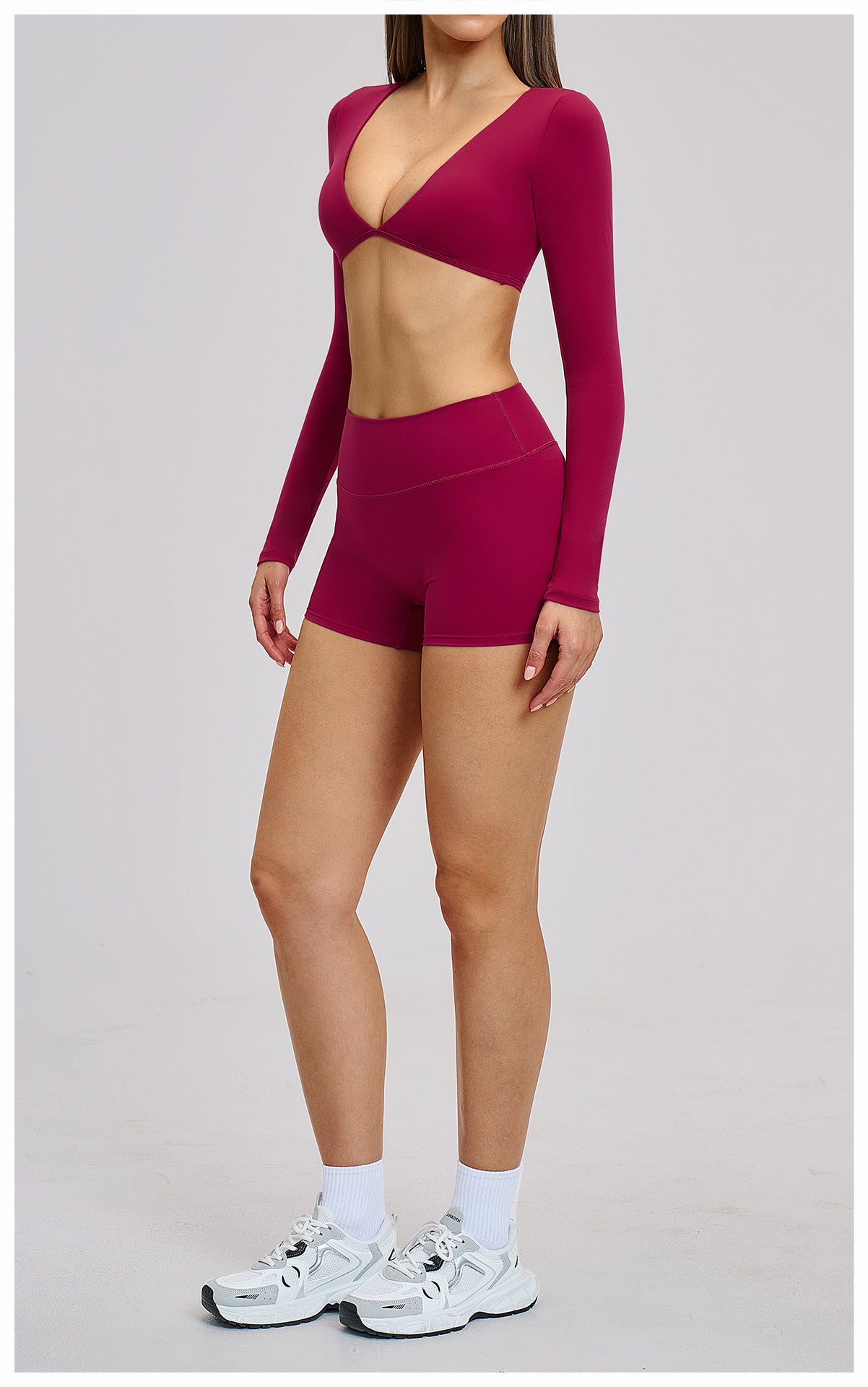 03/2026 Traje de yoga de manga larga estilo europeo y americano, traje deportivo de fitness con cuello halter para correr, ropa de yoga sin espalda cepillada 4201