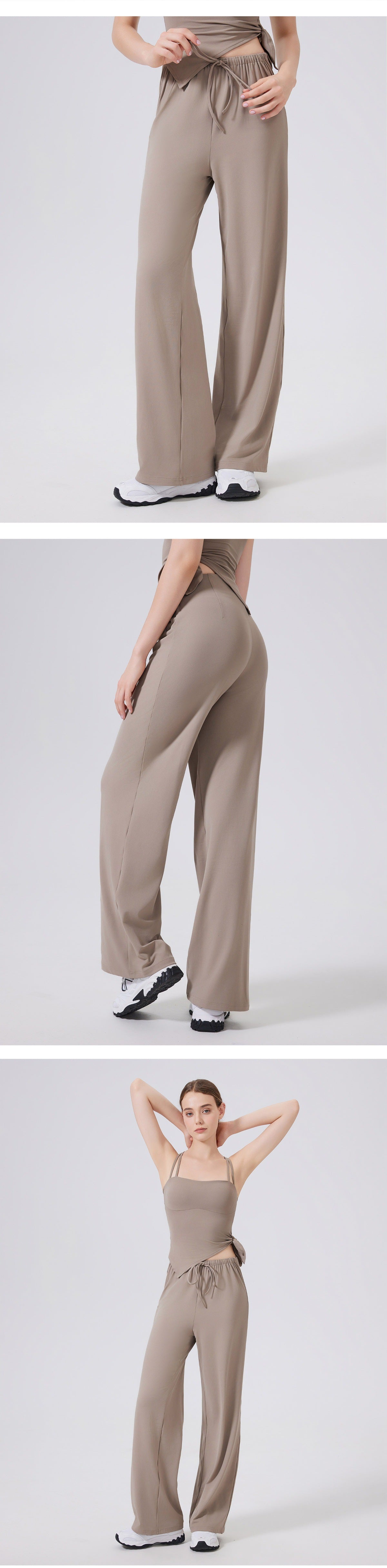 08/2025 High-waisted, hip-lifting, loose-fitting straight-leg trousers for women, featuring a nude look, perfect for running, slimming, fitness, and casual yoga.
