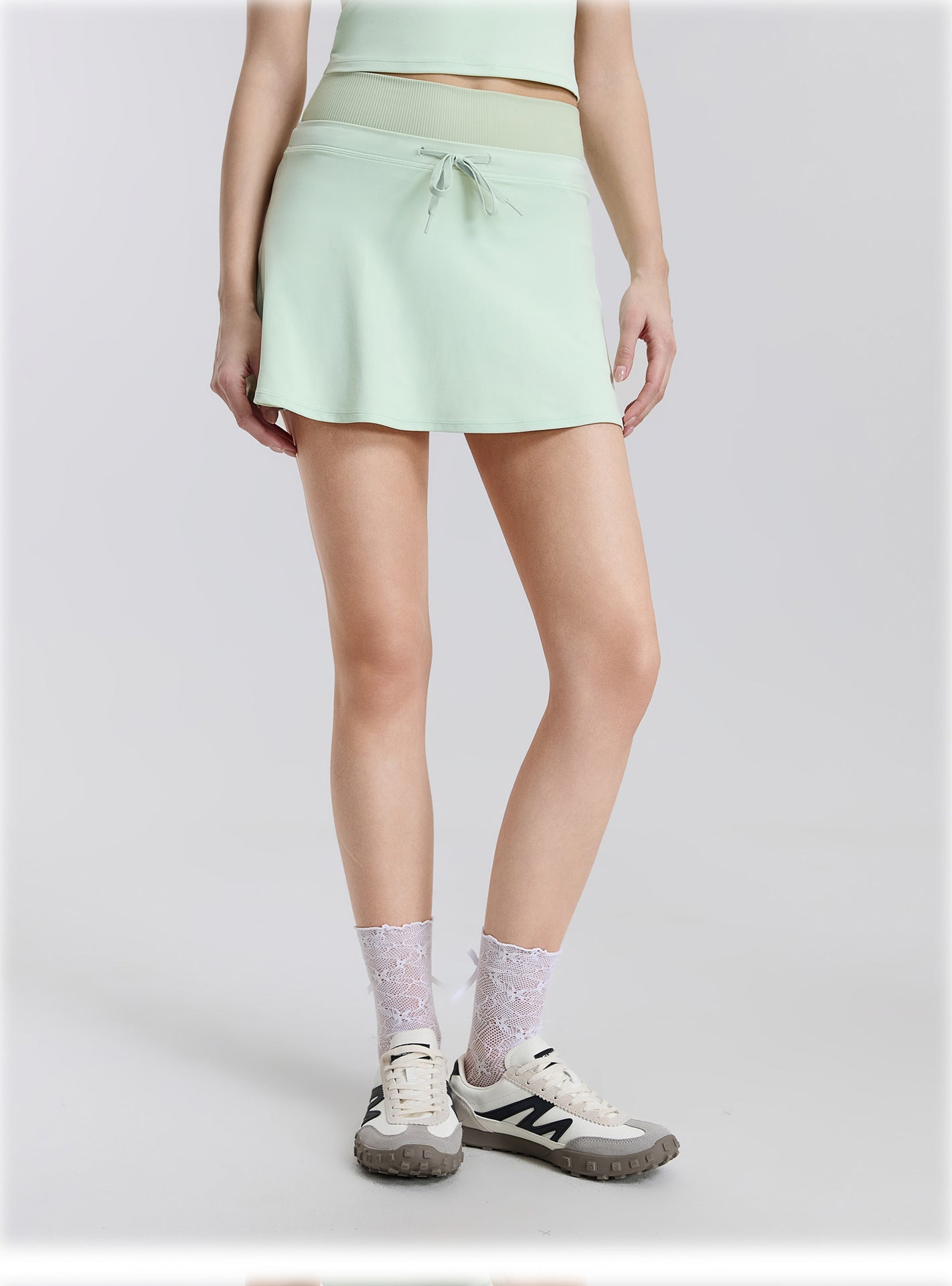 03/2026 Minifalda deportiva de secado rápido con doble cintura, minifalda de yoga elástica acanalada de corte A, minifalda de tenis deportiva antiexposición