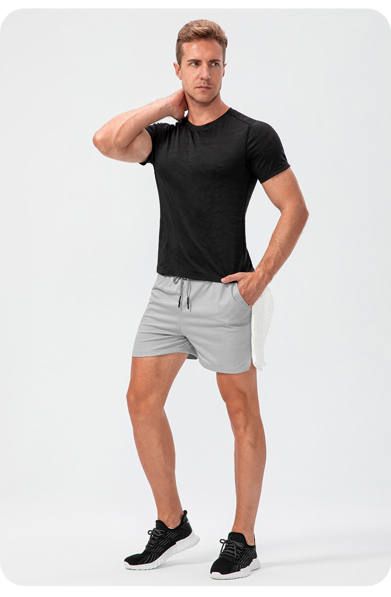 FOUREGG 23.07 Men's camouflage training shorts quick-drying breathable belt towel buckle loose casual running sports fitness pants D13004