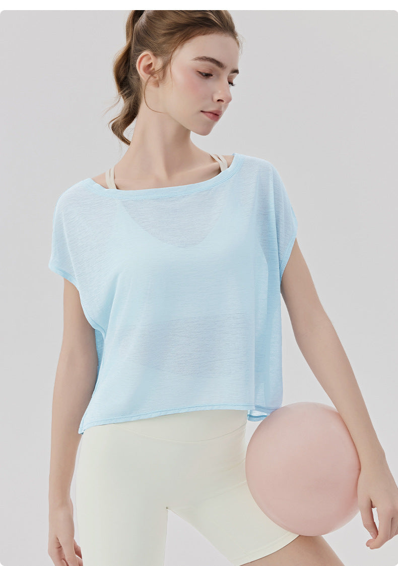 02/2026 Top de yoga holgado para mujer con escote simple, apto para dos usos, camiseta de manga corta casual y deportiva, top de fitness ligero y transpirable para exteriores