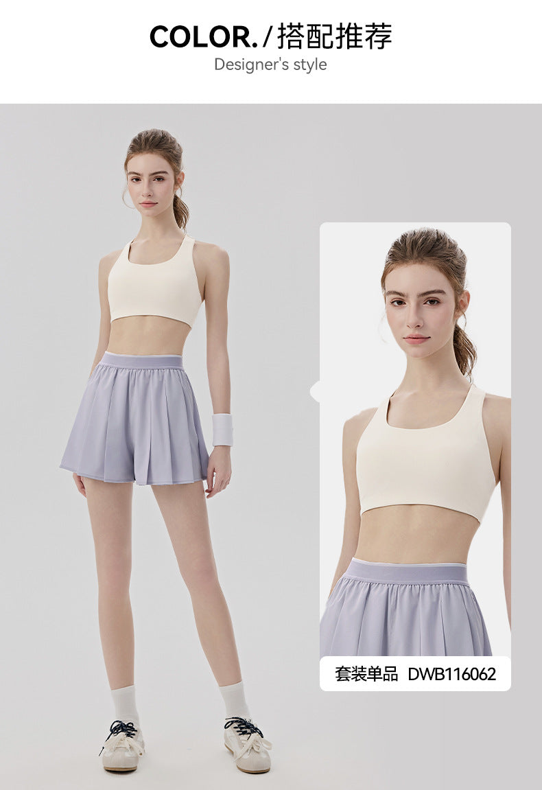 01/2026 Loose-fitting yoga shorts/pants, one-piece design, anti-exposure sports shorts, women's Pilates pleated skirt/pants with pockets