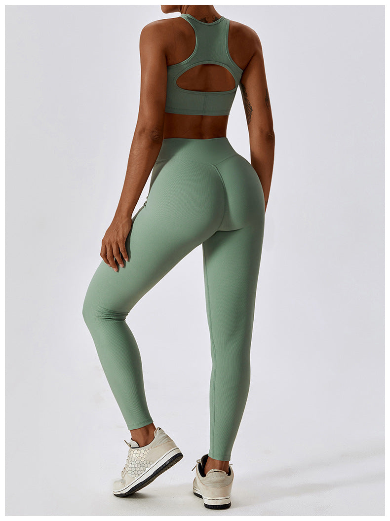 2023.09 ribbed shockproof high intensity running fitness vest threaded hollow beautiful back tight yoga bra 8333