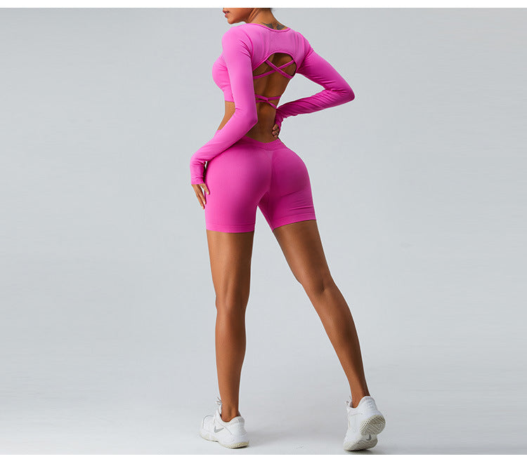 2023.09 Yoga shorts Women's V-waist peach butt lift seamless fitness pants wear tight abdominal compression sports shorts