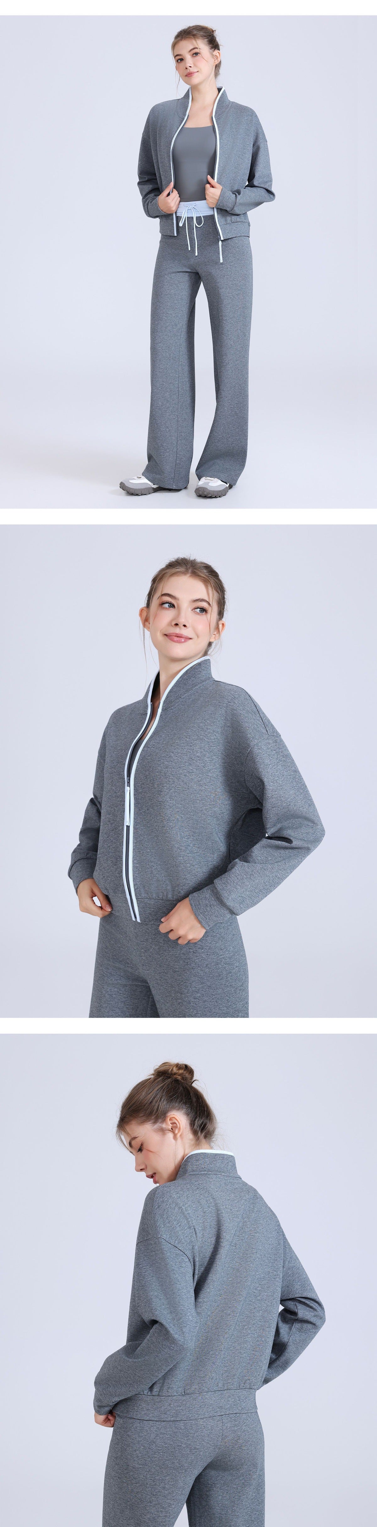 11/2025 Color-blocked stand-up collar zip-up sports jacket for women, loose fit, fitness wear, sweatshirt, running, casual yoga wear top
