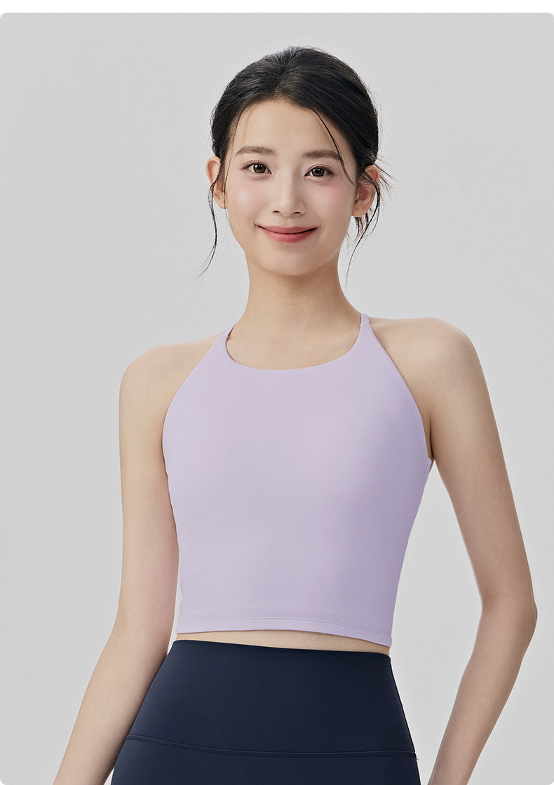 01/2026 Women's sweat-wicking, quick-drying yoga vest with bra pads to support underarm fat, fitness top with openwork design and beautiful back, Pilates sports vest.