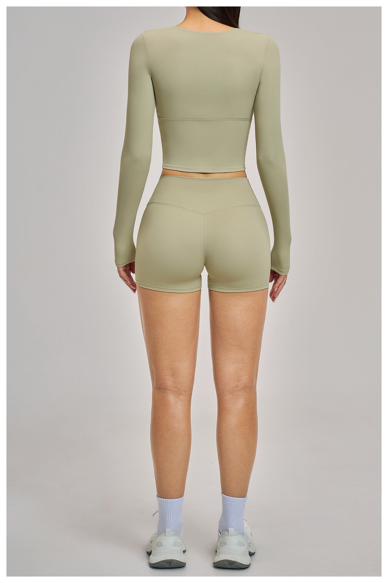 03/2026 European and American style long-sleeved yoga suit, sports running halter neck fitness suit, brushed backless yoga wear 4520