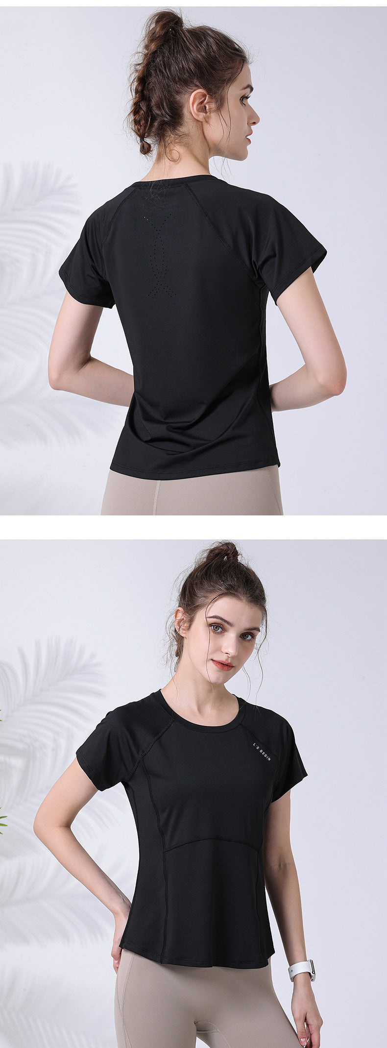 waist thin fitness clothes back laser punching heat dissipation running sports short-sleeved T-shirt women