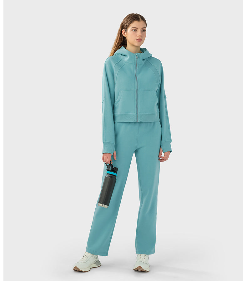 2023.09 SCA Autumn Winter warm with velvet zipper hooded sports coat loose yoga casual fashion all-in-one hoodie