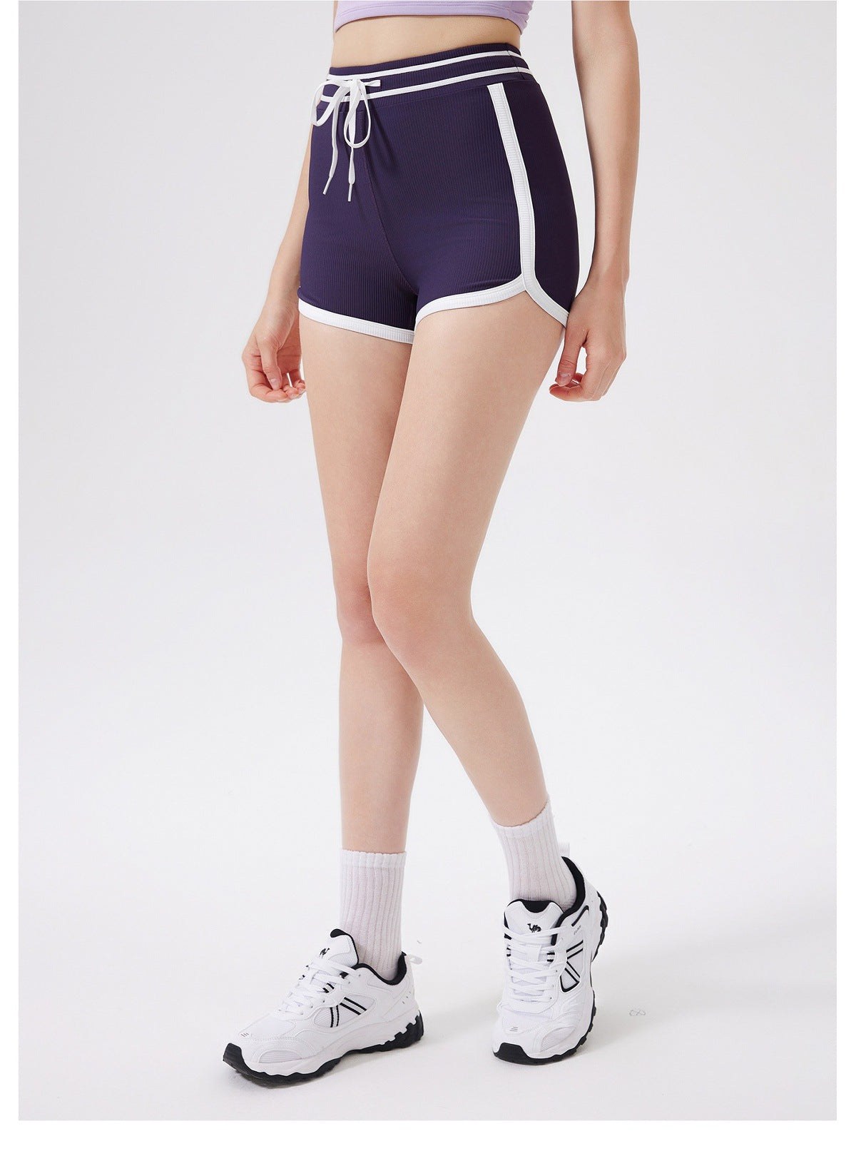 12/2025 fouregg Contrast Trim Yoga Shorts No Camel Toe Zero-Feel Gym Hot Shorts  fanxin-DK5333
