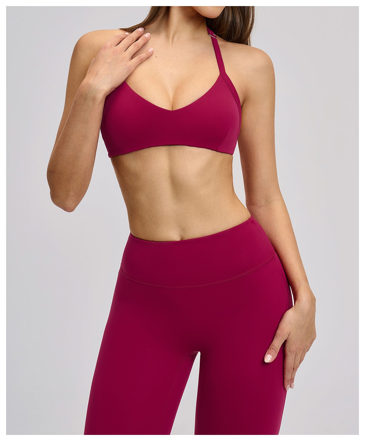 02/2026 Brushed halter neck sports bra with open back, yoga underwear, sports running fitness bra 4201