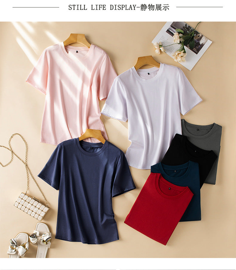 Short-sleeved t-shirt women's mulberry silk round neck bottoming shirt 2023 summer white all-match short half-sleeve ice-like top