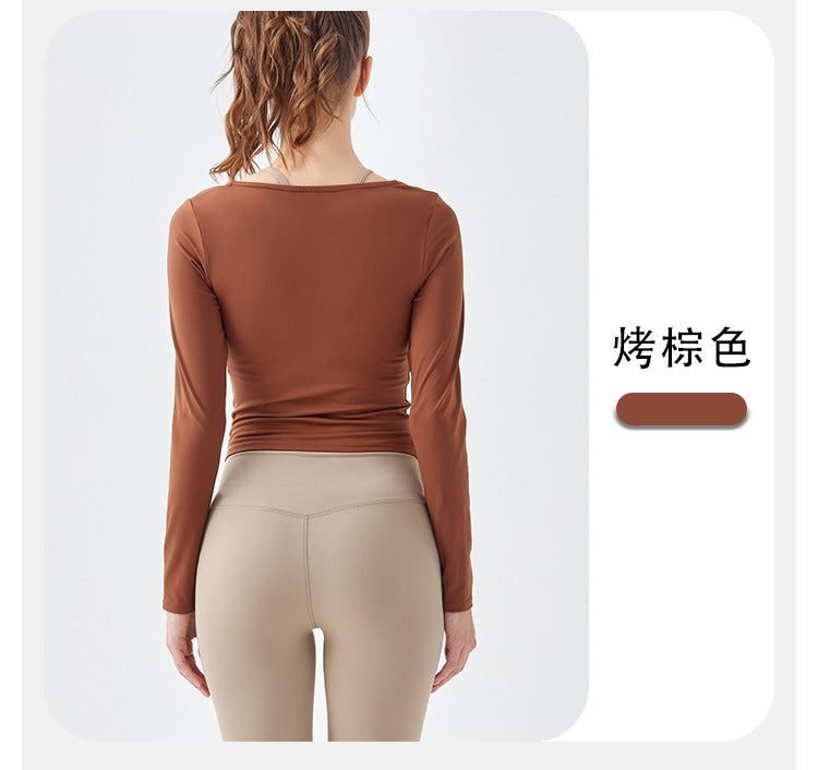 10/2023 sports yoga long-sleeved women's tight-fitting autumn and winter naked sense folds fashion quick-drying Pilates fitness training top