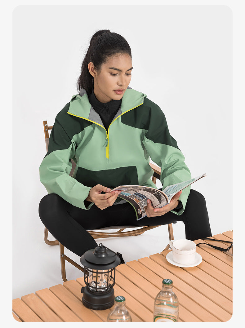 2023.09 Men and women of the same YKK zipper wear-resistant breathable mountaineering clothing three heat seal pressure glue color bird hooded hardshell jacket