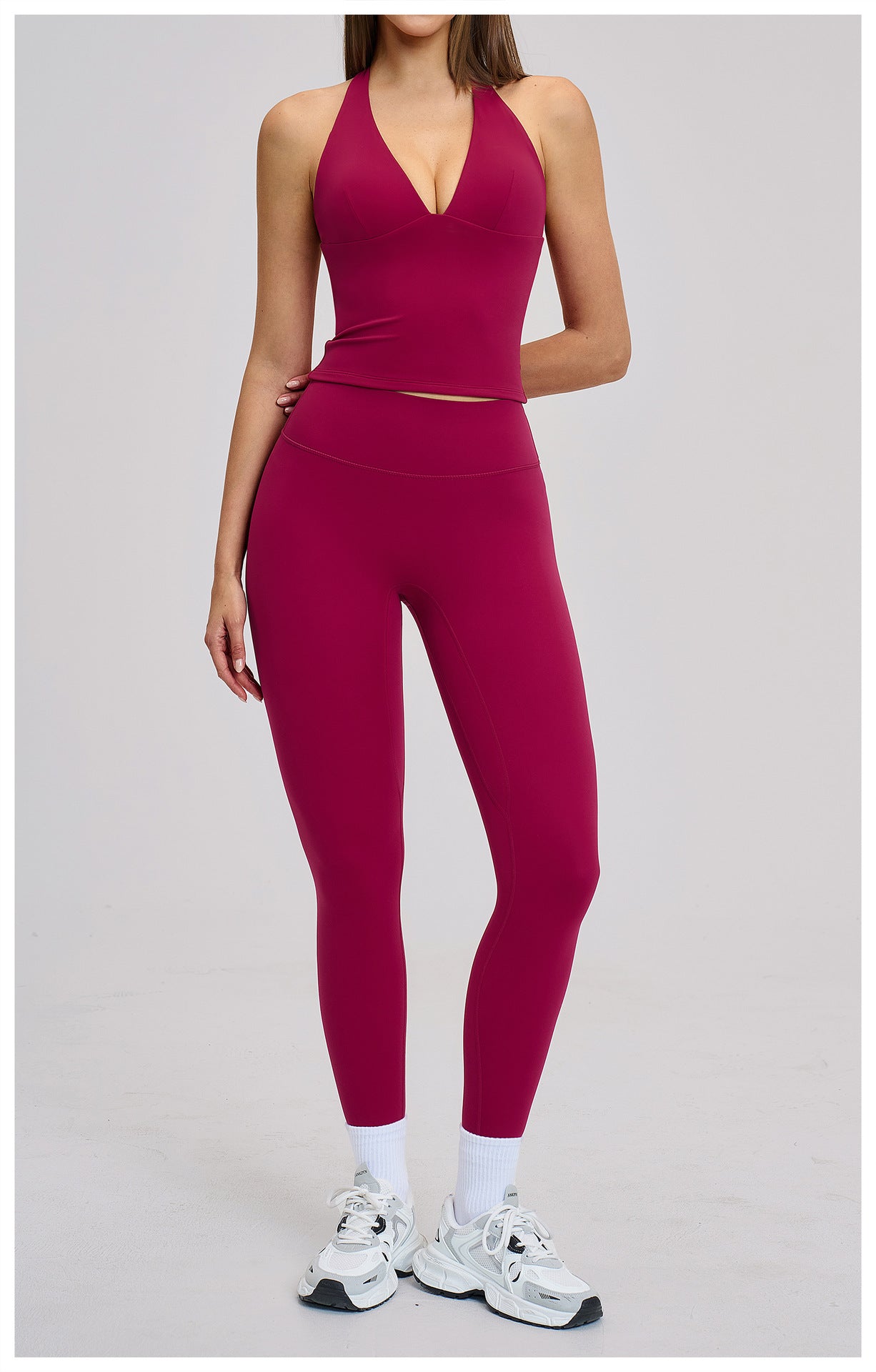 03/2026 Spring European and American style outdoor sports fitness set, brushed tight-fitting yoga wear, halter neck and beautiful back yoga set 4201