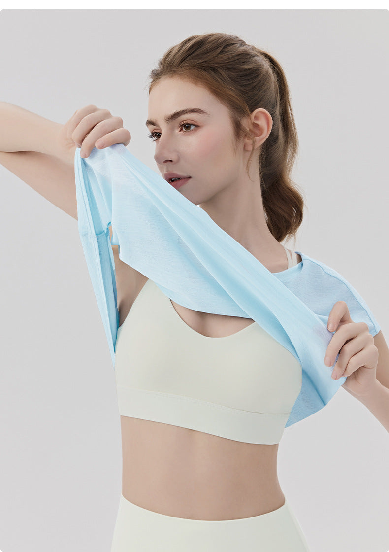 02/2026 Top de yoga holgado para mujer con escote simple, apto para dos usos, camiseta de manga corta casual y deportiva, top de fitness ligero y transpirable para exteriores